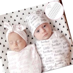 LITTLE BROTHER Swaddle Cap Sleep Sack Newborn Photo Prop Arrow NWT